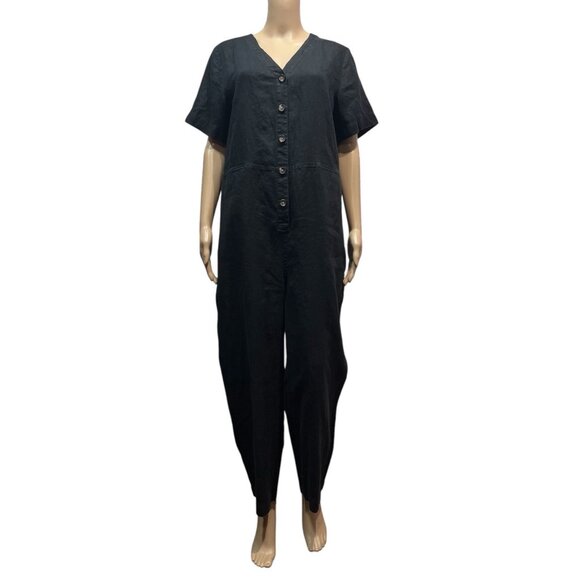 EVERLANE Women 100% Linen Short Sleeve Jumpsuit Size 10 Black - Picture 4 of 16
